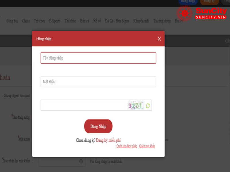 Thao tác đăng nhập tài khoản tại Suncity